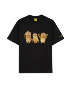 BRAIN DEAD X MINIONS WOVEN KEVIN CARL DAVE T-SHIRT - BLACK