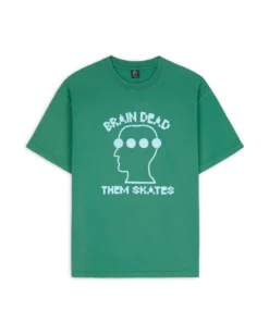 BRAIN DEAD X THEM SKATES LOGO HEAD DOTS T-SHIRT - GREEN